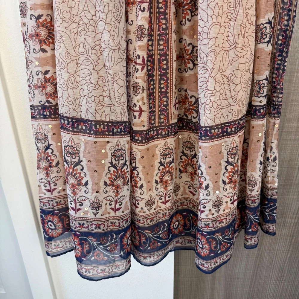 Anthropologie Let Me Be Embroidered Maxi Skirt Beaded Boho Ethereal Size Small